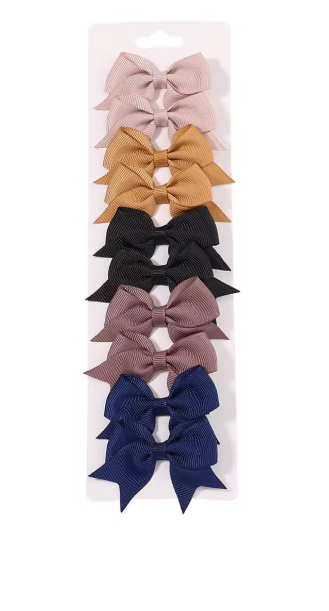 10-Piece Kids Bow Hair Clips – Handmade Solid Colors