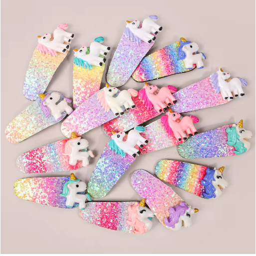Unicorn Rainbow Glitter BB Hair Clips Set (16pcs)