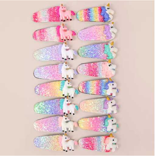 Unicorn Rainbow Glitter BB Hair Clips Set (16pcs)