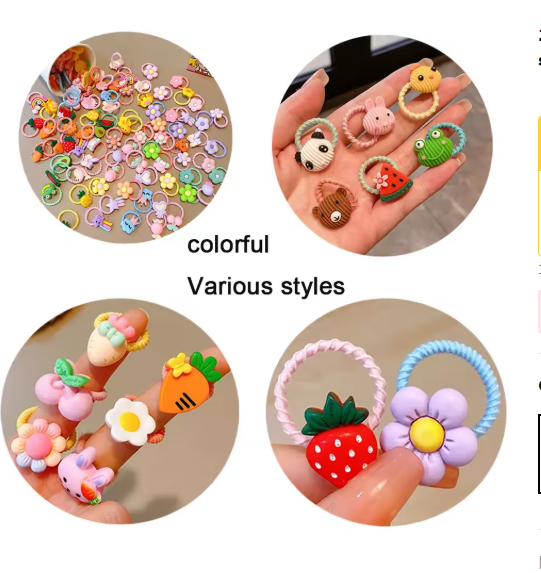 Cartoon Hair Ties for Girls – 10/20/50 Pack Cute Elastic Bands