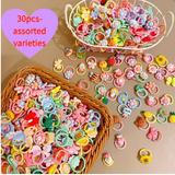 30pcs Girls Elastic Hair Bands – Cute Cartoon & Floral Set