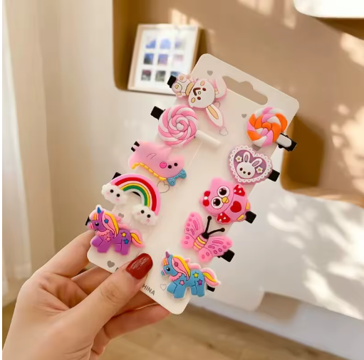 Girls Unicorn Hair Clips Set (10pcs) – Cute Kids Barrettes