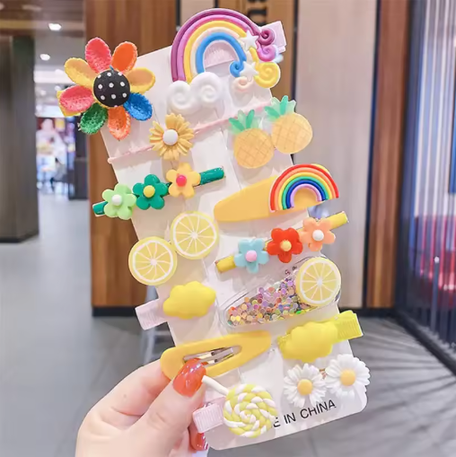 Cartoon Flower & Fruit Hair Clip Set for Kids | Barrettes