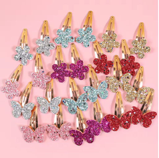 24-Piece Glitter Flower & Butterfly Hair Clips Set