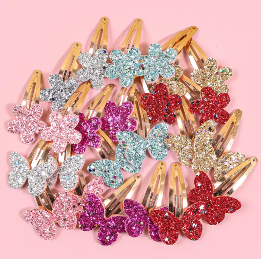 24-Piece Glitter Flower & Butterfly Hair Clips Set