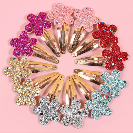 24-Piece Glitter Flower & Butterfly Hair Clips Set