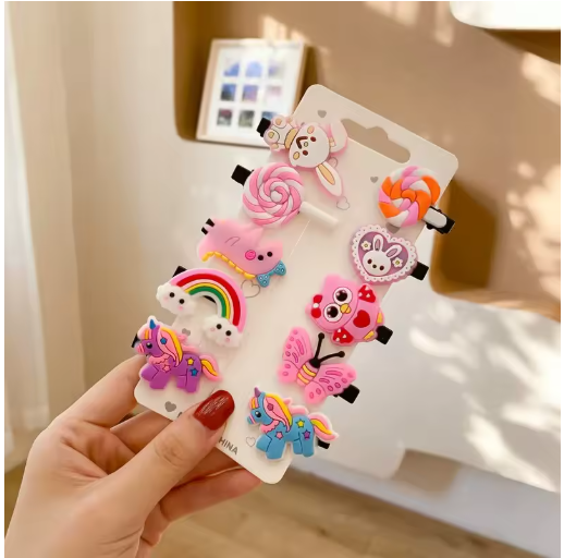 Kids Unicorn Hair Clips Set (10pcs) - Cute Barrettes