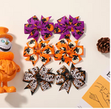 Halloween Kids Hair Bows Set – Pumpkin, Cat & Witch (6)