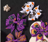 Halloween Kids Hair Bows Set – Pumpkin, Cat & Witch (6)