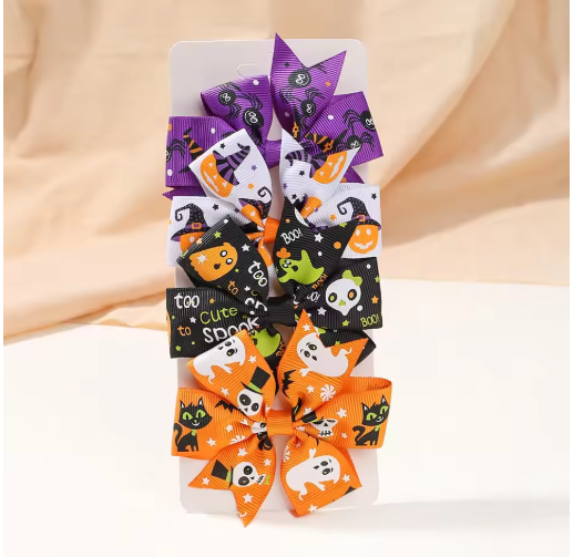 Halloween Pumpkin Bow Hair Clips for Kids, 4-Pack