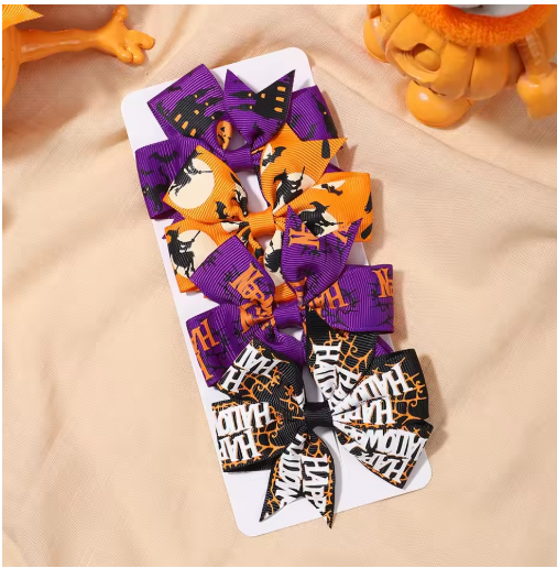 Halloween Pumpkin Bow Hair Clips for Kids, 4-Pack