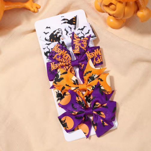 Halloween Pumpkin Bow Hair Clips for Kids, 4-Pack