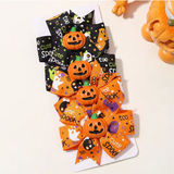 Halloween Pumpkin Bow Hair Clips for Kids, 4-Pack