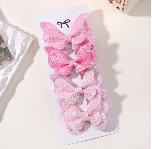4-Pack Girls Sequin Butterfly Bow Hair Clips