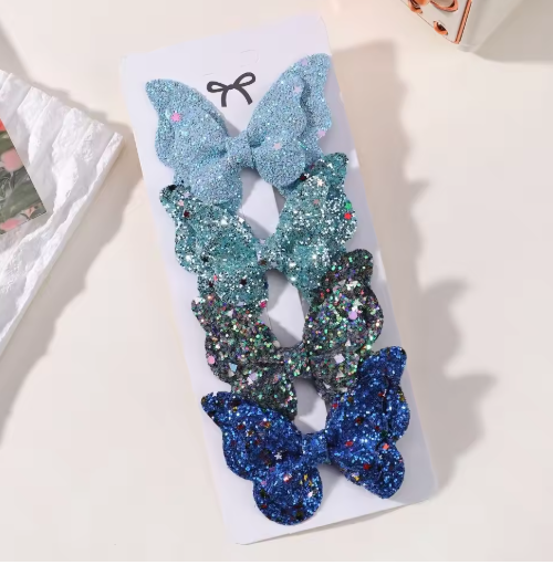 4-Pack Girls Sequin Butterfly Bow Hair Clips