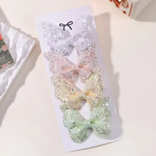 4-Pack Girls Sequin Butterfly Bow Hair Clips