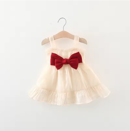 Baby Girl Bow Lace Fluffy Suspender Dress (9mo–3yr)