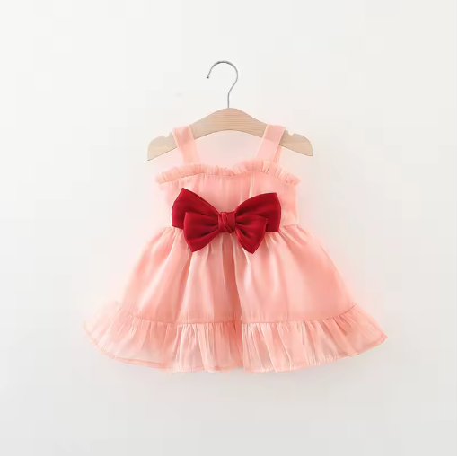 Baby Girl Bow Lace Fluffy Suspender Dress (9mo–3yr)
