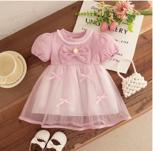 Baby Girl Knitted Mesh Bow Summer Dress