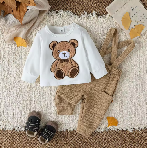 Baby Boys 2-Piece Autumn Bear Top & Overalls Set (1-3Y)