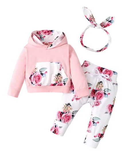 Baby Girl 3-Piece Hooded Floral Outfit 0-18 Months