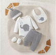 Baby Boy Elephant Streetwear 4-Piece Set with Hat & Bib