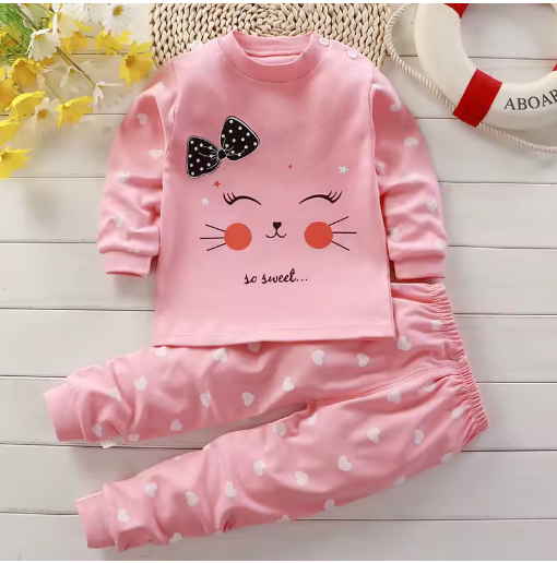 Cotton Baby Girl Pajama Set, 0-5 Years, Cartoon Casual