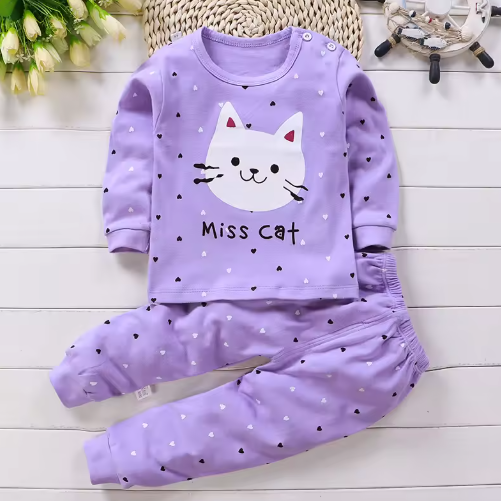 Cotton Baby Girl Pajama Set, 0-5 Years, Cartoon Casual