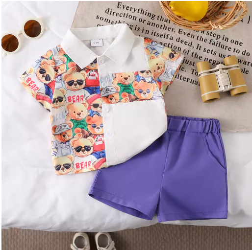 Baby Boy Teddy Bear 2-Piece Short Set