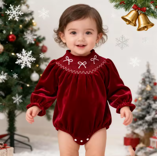 Baby Girls Christmas Bow Jumpsuit 0-24M