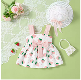 Baby Girl Strawberry Cotton Sundress with Hat
