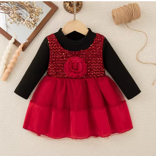 Baby Girl Christmas Flower Dress Imitation Two-Piece (3M-3Y)