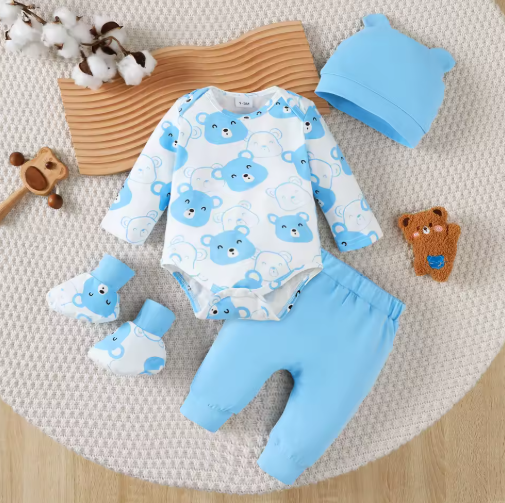 Baby Boy Little Bear 4-Piece Newborn Set (0-9 Months)