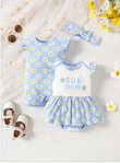 3PCS Baby Girl Cotton Onesie Set with Butterfly Bow