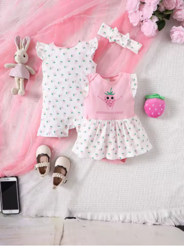 3PCS Baby Girl Cotton Onesie Set with Butterfly Bow