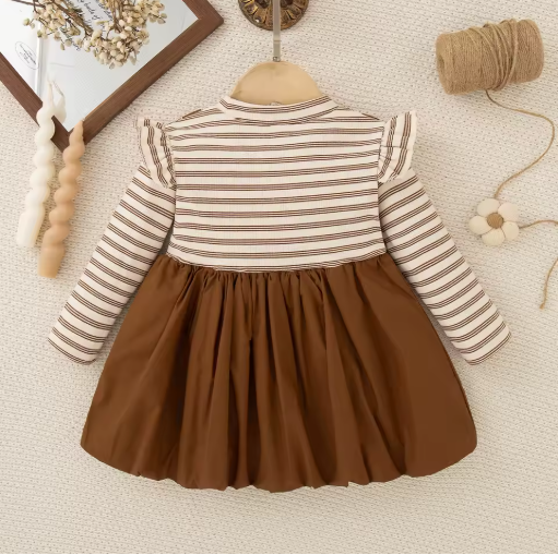 Autumn Winter Baby Girl Dress - Striped Faux-Layer (6-24M)