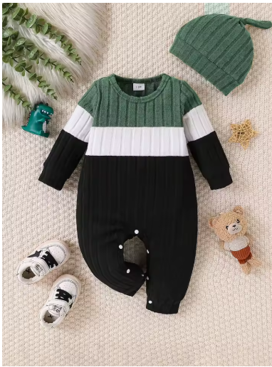 Autumn Baby Boy Color-Block Romper & Hat (1-18 Months)