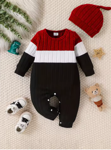 Autumn Baby Boy Color-Block Romper & Hat (1-18 Months)
