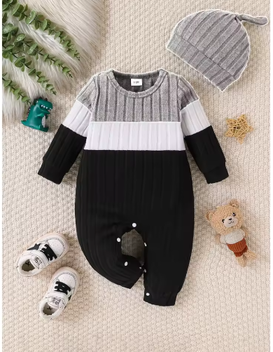 Autumn Baby Boy Color-Block Romper & Hat (1-18 Months)