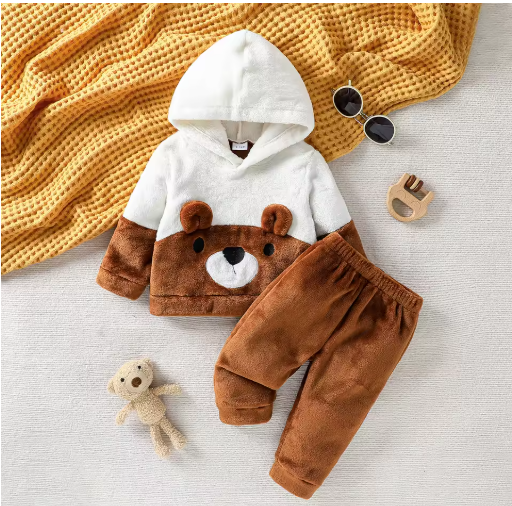 Cute Cartoon Hooded Baby 2-Piece Plush Winter Set (0-1Y)