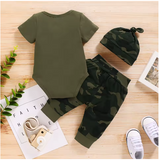 Baby Boy 3PC Summer Set — Bodysuit, Camo Pants & Hat