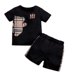 2pcs Baby Short Sleeve Tee & Shorts Set - Checked Bear 3-24M