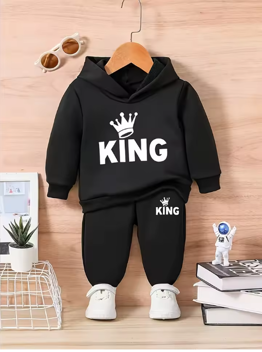 Baby Boy King Crown Fleece Hoodie & Pants Set