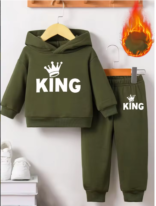 Baby Boy King Crown Fleece Hoodie & Pants Set