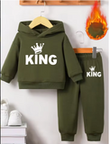 Baby Boy King Crown Fleece Hoodie & Pants Set
