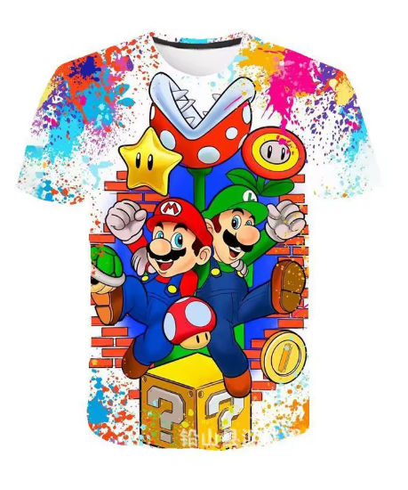 Mario 3D Printed Parent-Child T-shirt