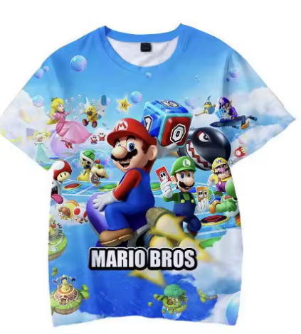 Mario 3D Printed Parent-Child T-shirt