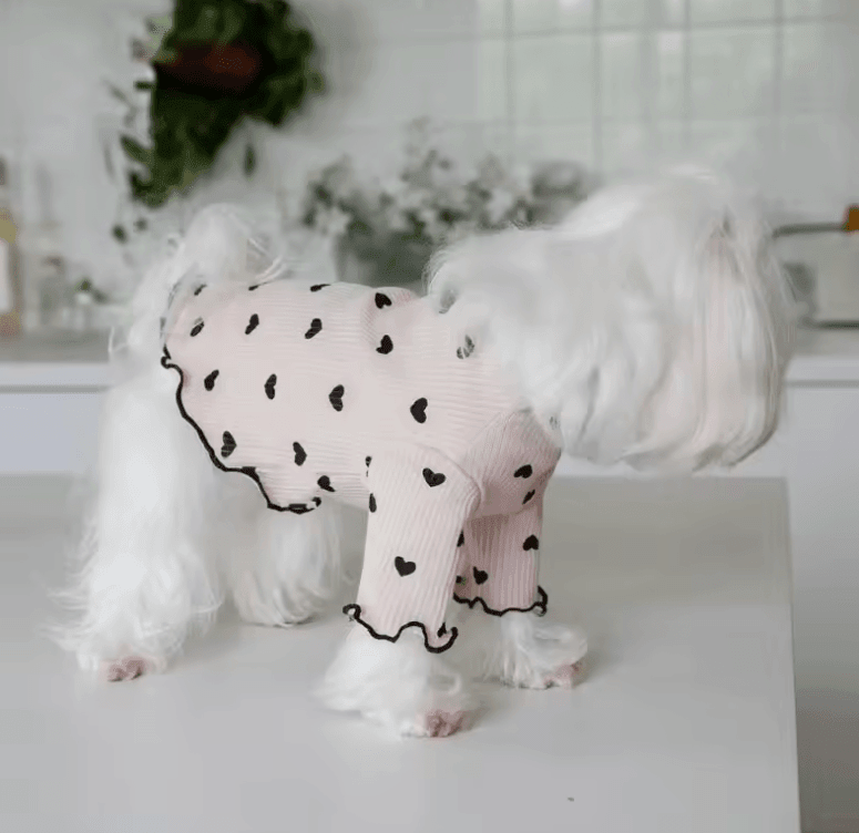 Autumn & Winter Pet Undercoat – Cute Heart Print Waffle Vest for Dogs & Cats – Perfect for Yorkshire, Schnauzer, Maltese – New Year & Christmas