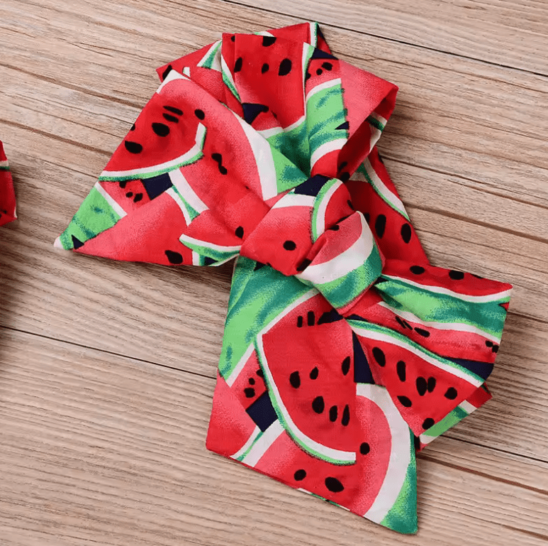 Baby Girl Summer Romper Set – Watermelon Print Bodysuit with Matching Hairband – Short Sleeve Playsuit for Newborns & Toddlers (0–36 Months)