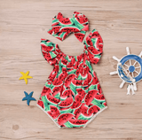 Baby Girl Summer Romper Set – Watermelon Print Bodysuit with Matching Hairband – Short Sleeve Playsuit for Newborns & Toddlers (0–36 Months)